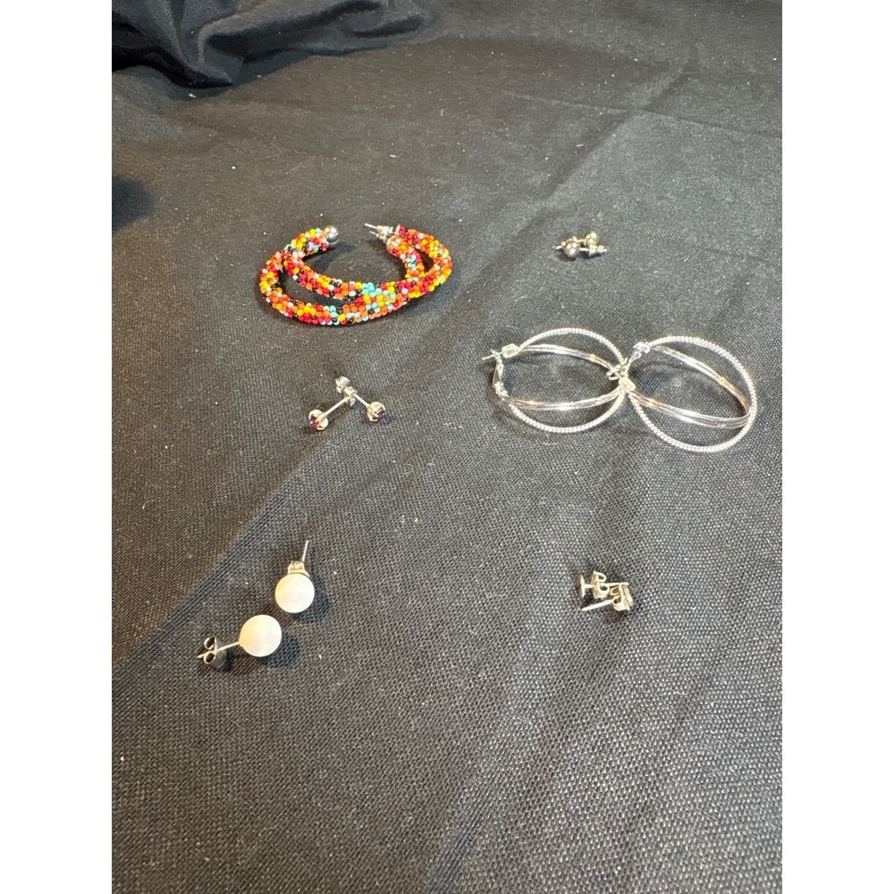 Multicolor Beaded Bracelet Hoop Earrings Pearl Studs Gemstone Earrings Set